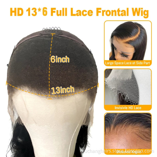Wholesale natur black 100 human hair hd lace wig transparent Brazilian wig fashion water wave hd 13x6 lace frontal wigs
